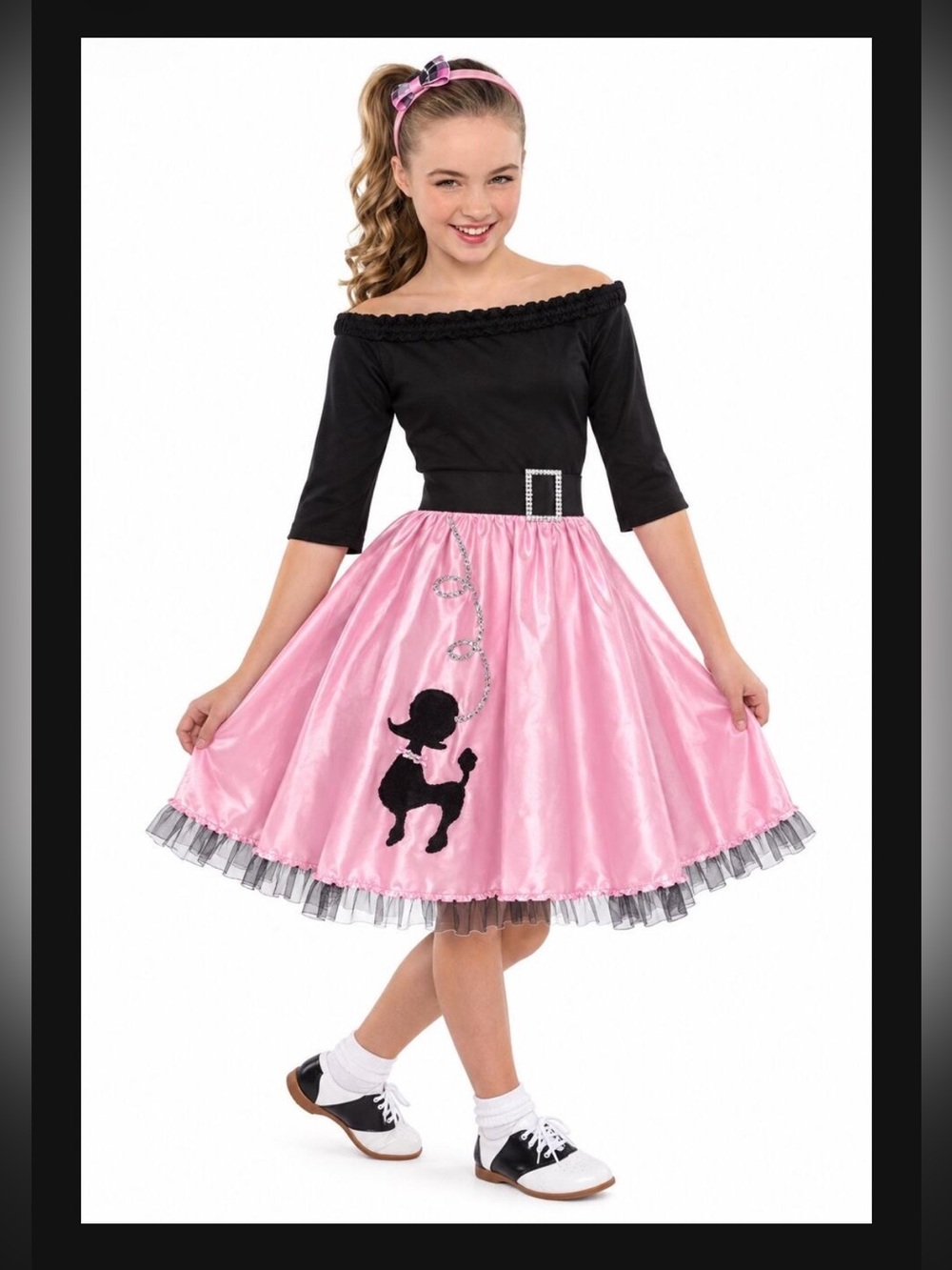 1950s Sock Hop Retro Poodle Skirt Circle Dress Costume & Headband - CHILD LARGE